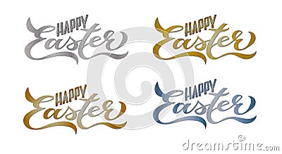 4 Set Happy Easter Cards: Handwritten Lettering Stock Photo