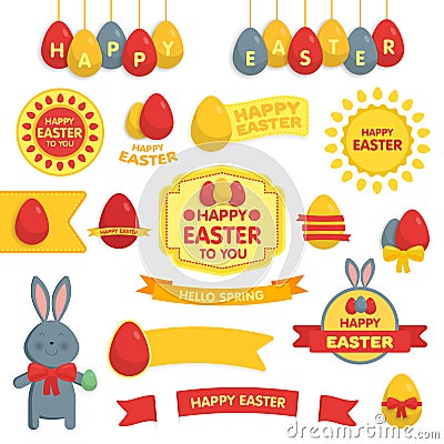 Set of Happy Easter ornaments and decorative elements. Vector Illustration