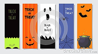 Set Of Happy Halloween Greeting Cards or Flyers. Vector Illustration. Party Invitation Design with Emblem. Vector Illustration