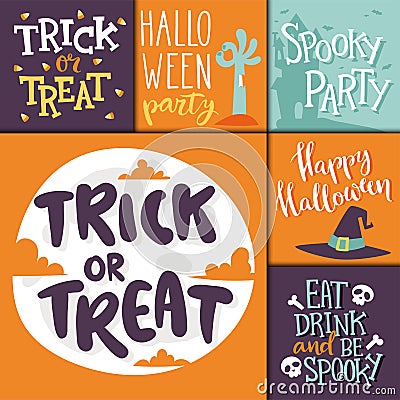 Halloween party celebration holiday brochure invitation cards vector illustration Vector Illustration