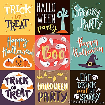 Halloween party celebration invitation cards vector illustration set design Vector Illustration