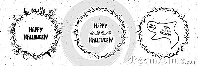 Set of happy halloween vintage badges, emblems and labels. Vector Illustration