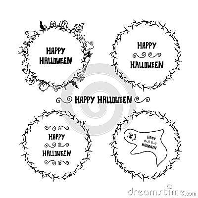 Set of happy halloween vintage badges, emblems and labels. halloween card templates. Vector Illustration