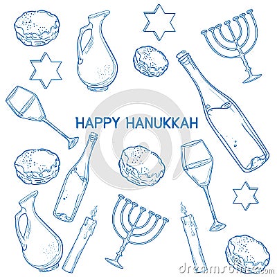 Set of Happy Hanukkah designed elements. Vector Illustration