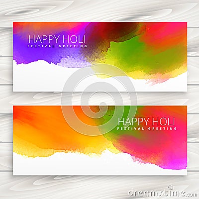 Set of happy holi banners and headers Vector Illustration