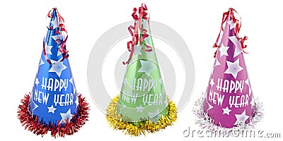 Set of Happy New Years party hats Stock Photo