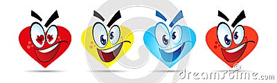 Set of happy smiles in the form of a heart. Cartoon character. Vector Vector Illustration