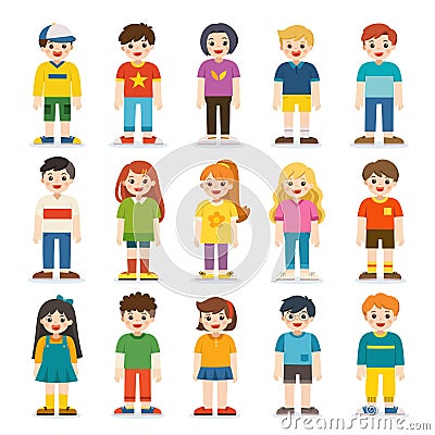 Set of Happy student standing together. Vector Illustration