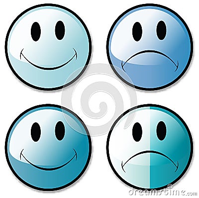 A Set Of Happy and Unhappy Smiley Face Buttons, or Stock Photo