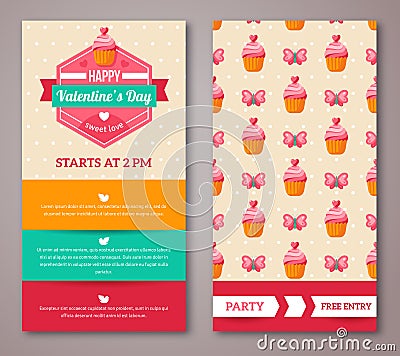 Set Of Happy Valentines Day Greeting Card or Flyer Vector Illustration