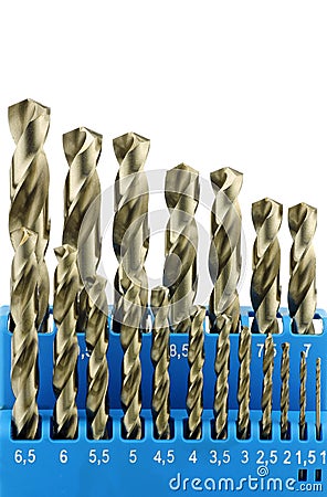 Set of hardened steel metal drill bits Stock Photo