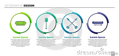 Set Harmonica, Shovel, Crossed arrows and Kayak or canoe and paddle. Business infographic template. Vector. Vector Illustration