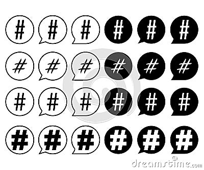 Set of hashtag signs black and white Vector Illustration