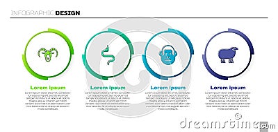 Set Head of goat or ram, Snake, Monkey and Sheep. Business infographic template. Vector Vector Illustration