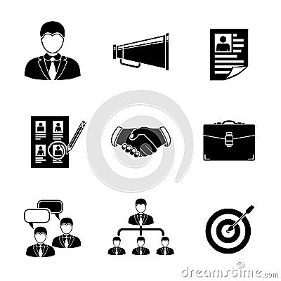 Set of Head Hunter icons - handshake, resume Vector Illustration