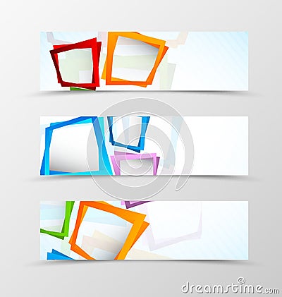 Set of header banner geometric design with colorful rectangles in dynamic style Vector Illustration