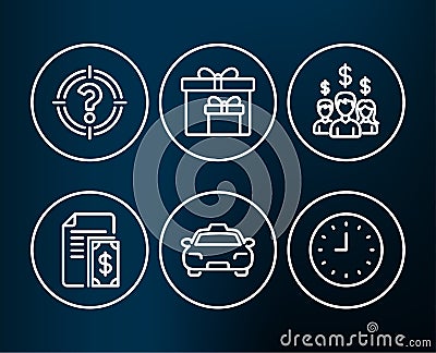 Headhunter, Delivery boxes and Payment icons. Salary employees, Taxi and Clock signs. Vector Illustration