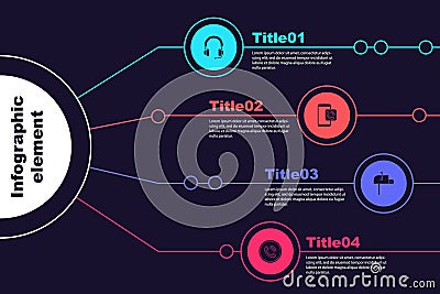 Set Headphones, Mobile call, Open mail box and Phone. Business infographic template. Vector Vector Illustration