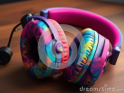 A set of headphones with their colorful ear cups and comfortable headband created with Generative AI Stock Photo