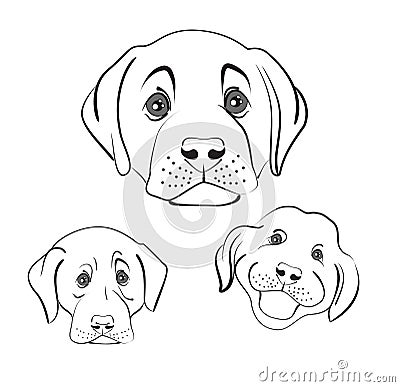 Set of heads of dogs with different emotions Vector Illustration