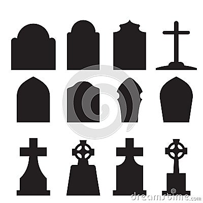 Set of headstone and tombstone silhouette Vector Illustration