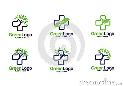 Set of Health tree people logo and Icon Template, Green logo vector Vector Illustration