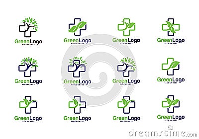 Set of Health tree people logo and Icon Template, Green logo vector Vector Illustration