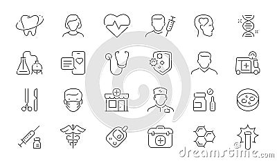 Set of Healthcare and Medical line icons. Hospital concept outline symbols collection for web application Vector Illustration