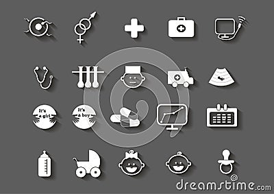 Set of healthcare medical woman pregnancy icons Vector Illustration