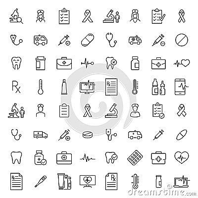 Set of healthcare thin line icons. Vector Illustration