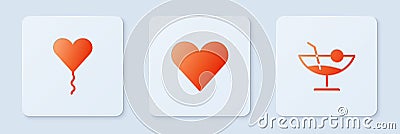 Set Heart, Balloon in form of heart and Cocktail. White square button. Vector Vector Illustration