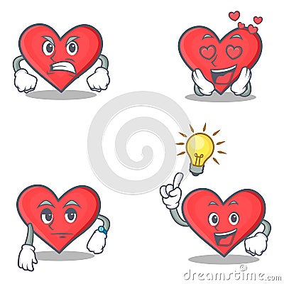 Set of heart character with angry love waiting idea Vector Illustration