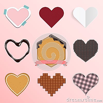 Set of heart icon in flat design for Valentine's Day or wedding ornament Vector Illustration