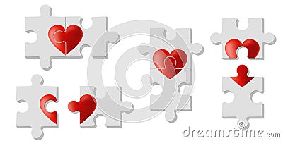 Set of heart puzzles represent Love on white background Vector Illustration