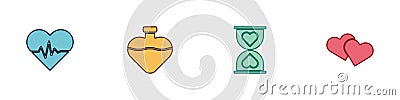 Set Heart rate, Bottle with love potion, in the center hourglass and icon. Vector Vector Illustration