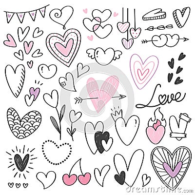 Set of heart shape doodle isolated on white Stock Photo