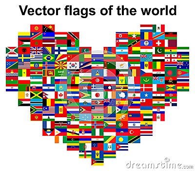 Set of heart-shaped flags Vector Illustration