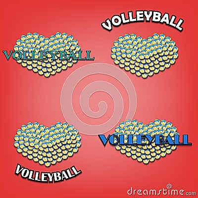 Set heart of volleyball Vector Illustration