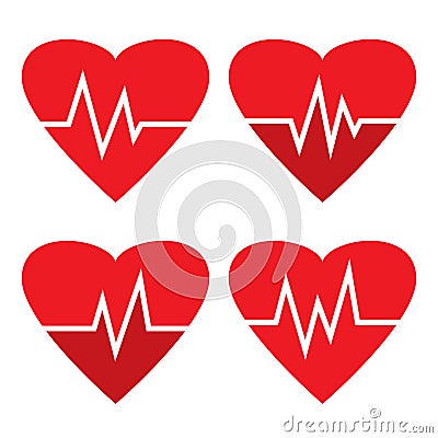 Set of heartbeat icons. Red heart different beat pulse. Vector illustration Cartoon Illustration