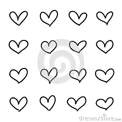 Set of hearts hand drawn shape symbol Vector Illustration