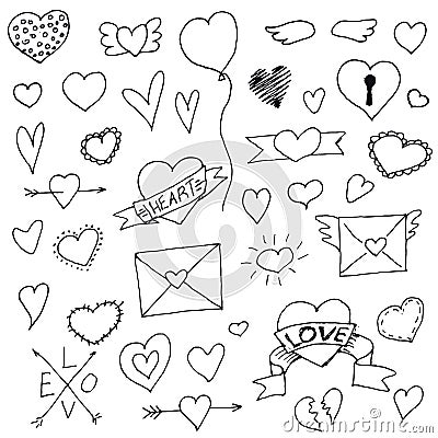 Set of Hearts hand drawn for your design Vector Illustration