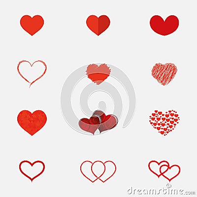 Set of hearts icons in different styles Vector Illustration
