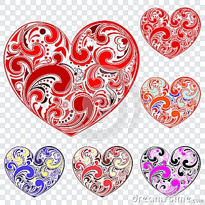 Set of hearts made of curls Stock Photo