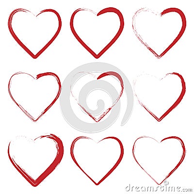 Set of hearts made with grunge brush Vector Illustration