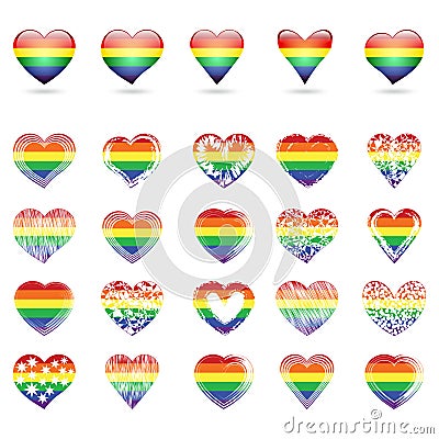 Set of hearts with rainbow colors Vector Illustration