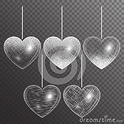 Set of hearts in silver style Vector Illustration