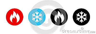 Set of heating and cooling icons. Hot and cold icon. Fire and snowflake sign. Heating and cooling button. Vector EPS 10. Isolated Vector Illustration