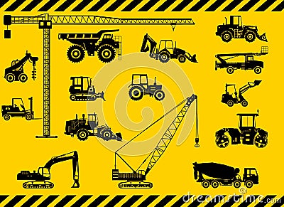 Set of heavy construction machines icons. Vector Vector Illustration