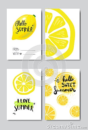 Set hello summer lemon badge Isolated Typographic Design Label. Season Holidays lettering for logo,Templates, invitation Vector Illustration