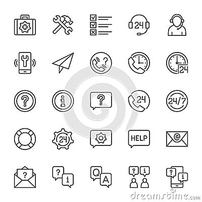 Set of Help and Support Line Icons. Call Center, Chat Message, Contact and more. Vector Illustration